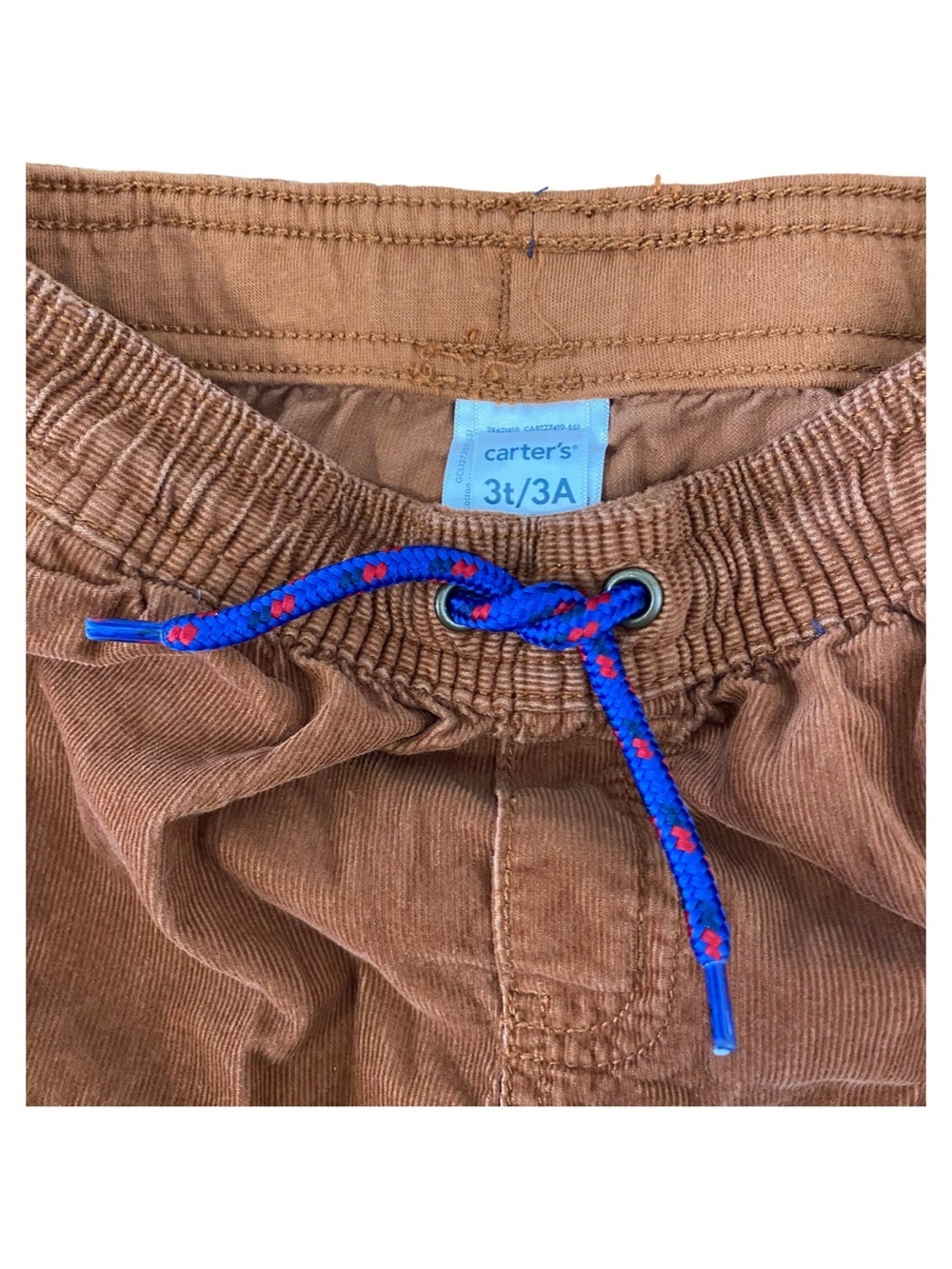 Carter’s Brown Corduroy Jogger Pants with Blue Drawstring Size 3T - Picture 2 of 3